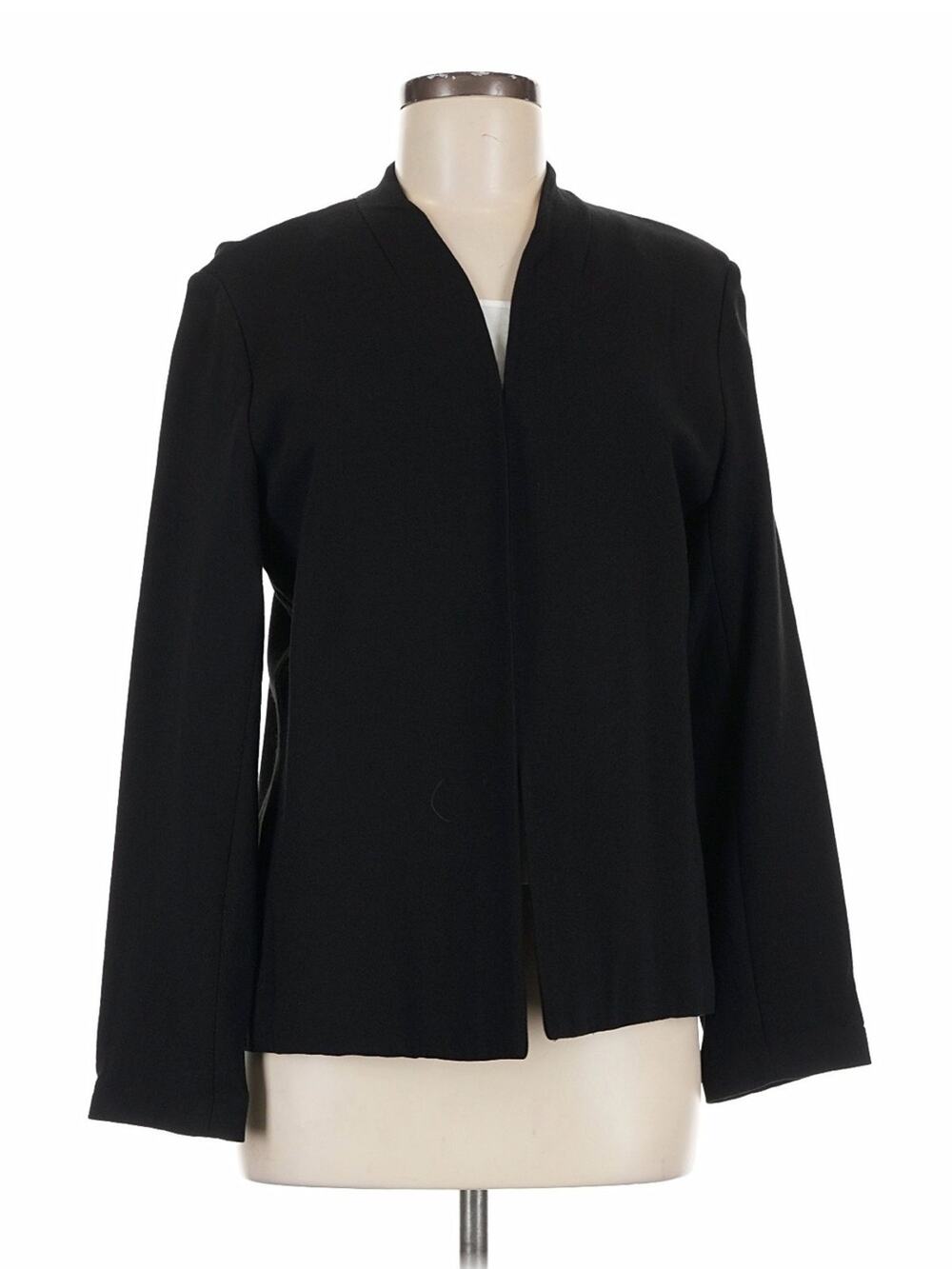 Eileen Fisher Open Front Black Blazer Wool Blend Minimalist MEDIUM Pockets